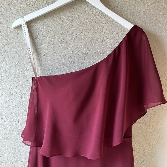 Azazie Lizzy A-Line One Shoulder Chiffon Dress Floor Length Formal Gown Size A6‎ - Picture 3 of 16